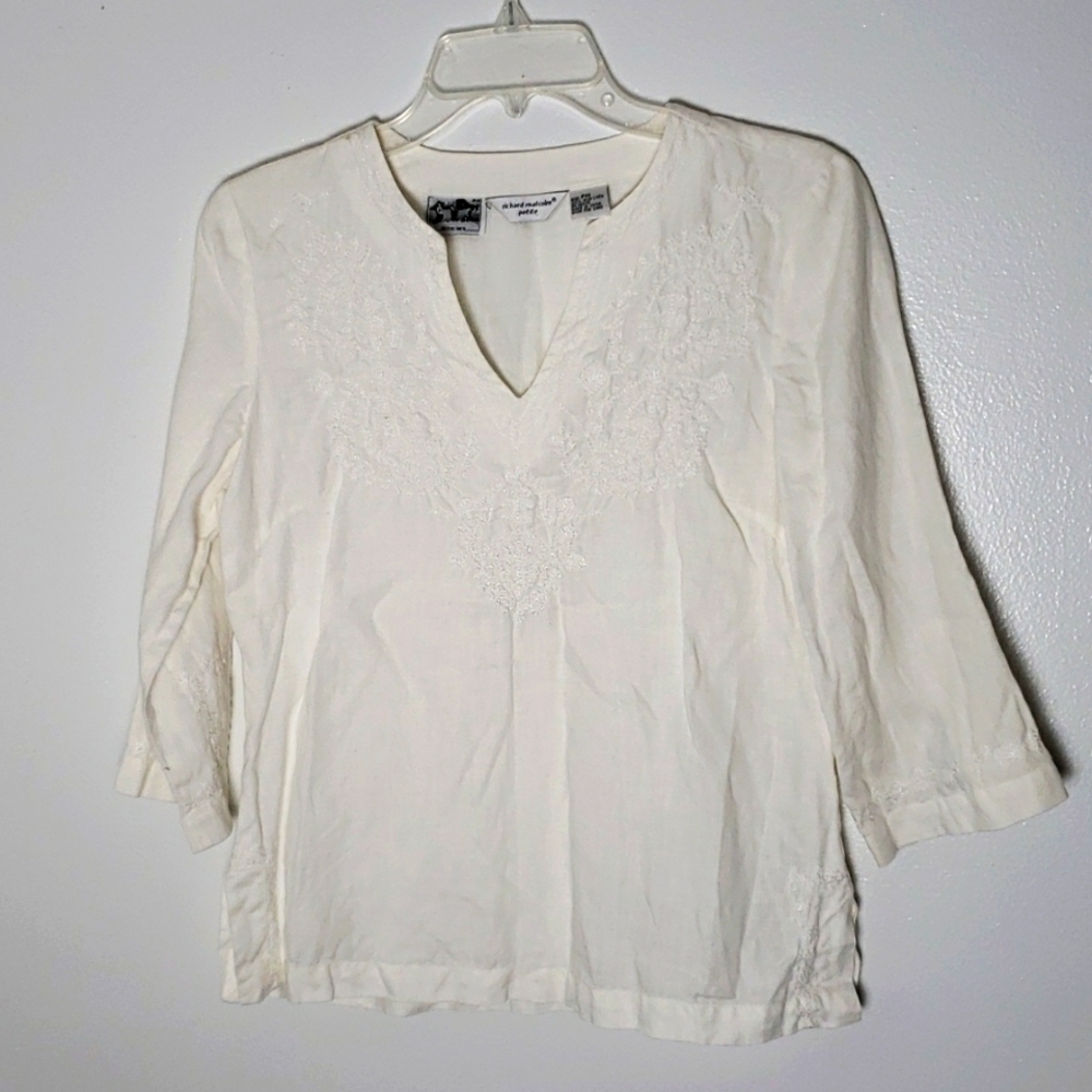 Vintage Irish linen Richard Malcolm white tunic pullover top Women petite medium